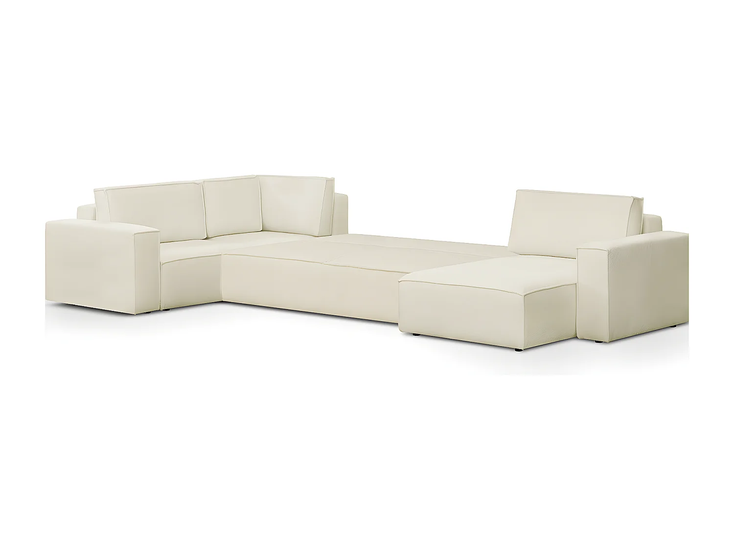 Canapé d'angle à gauche panoramique convertible modulable 8 places en tissu bouclé écru - Harper Mod