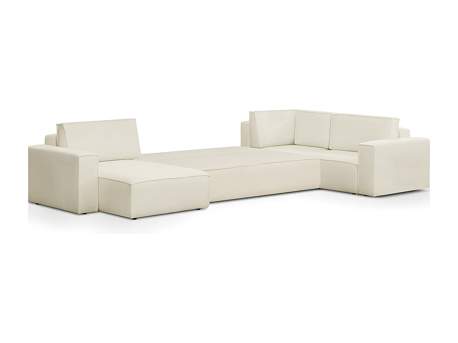 Canapé d'angle à droite panoramique convertible modulable 8 places en tissu bouclé écru - Harper Mod