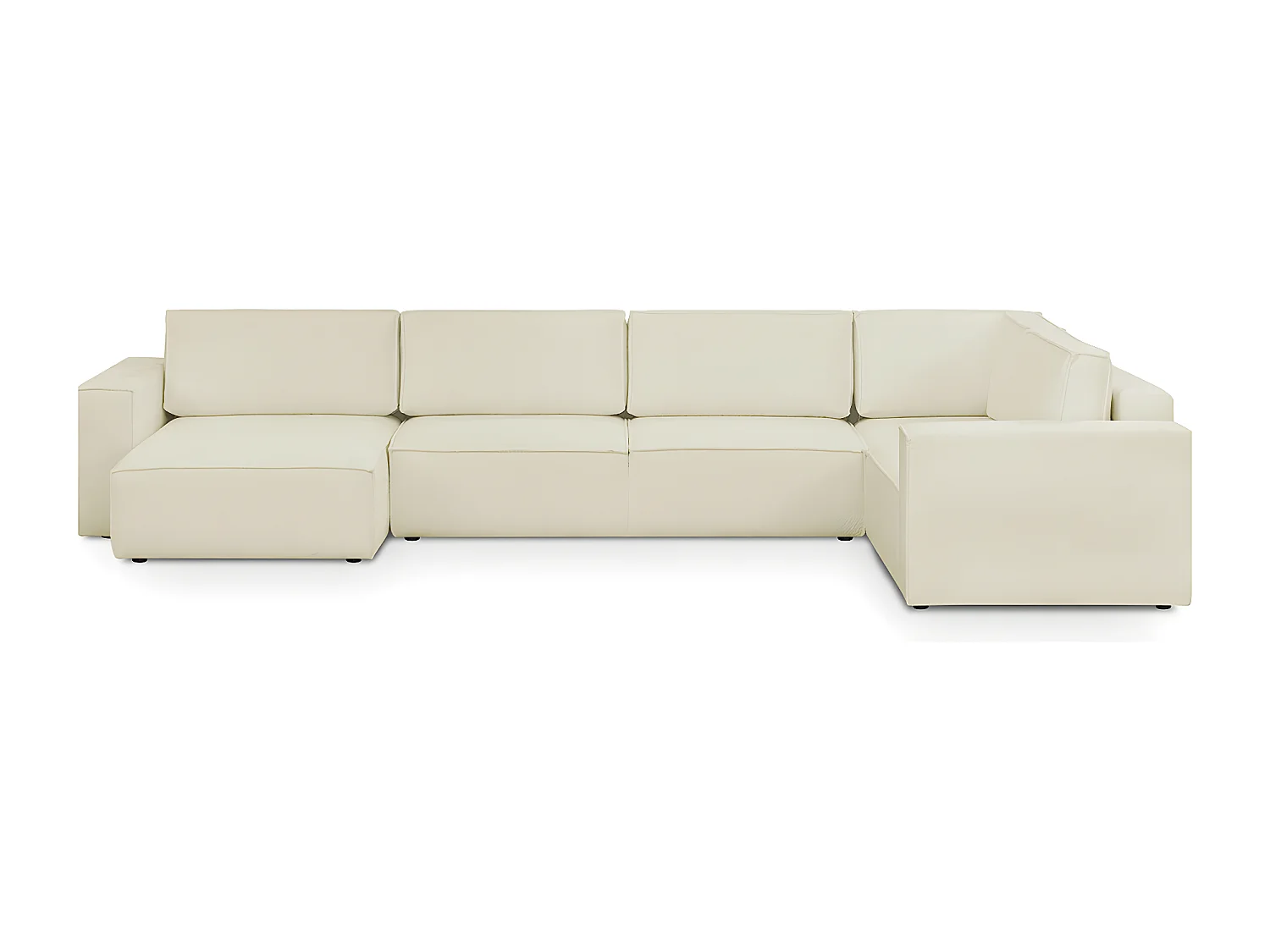 Canapé d'angle à droite panoramique convertible modulable 8 places en tissu bouclé écru - Harper Mod