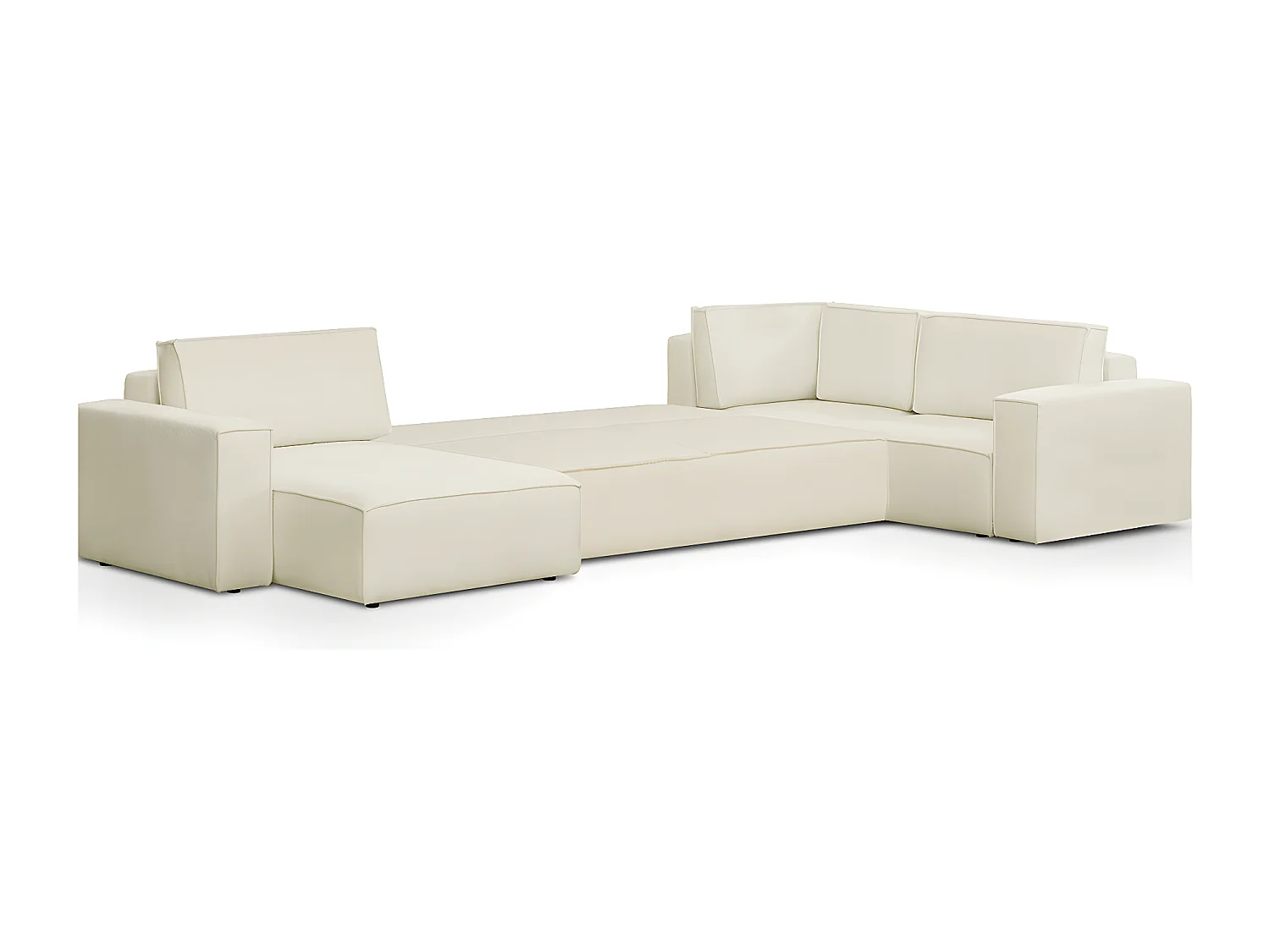 Canapé d'angle à droite panoramique convertible modulable 8 places en tissu bouclé écru - Harper Mod