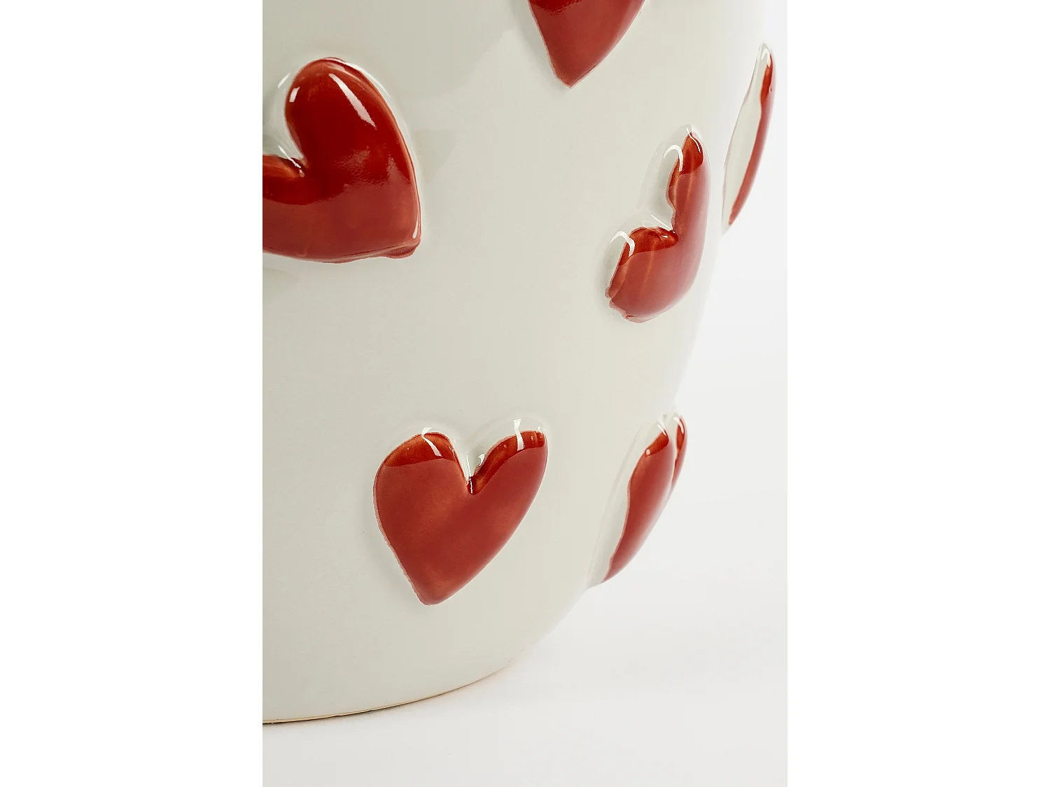 Vaas van klei en glazuur - 30 x 30 x 33 - Wit, rood - HEARTS