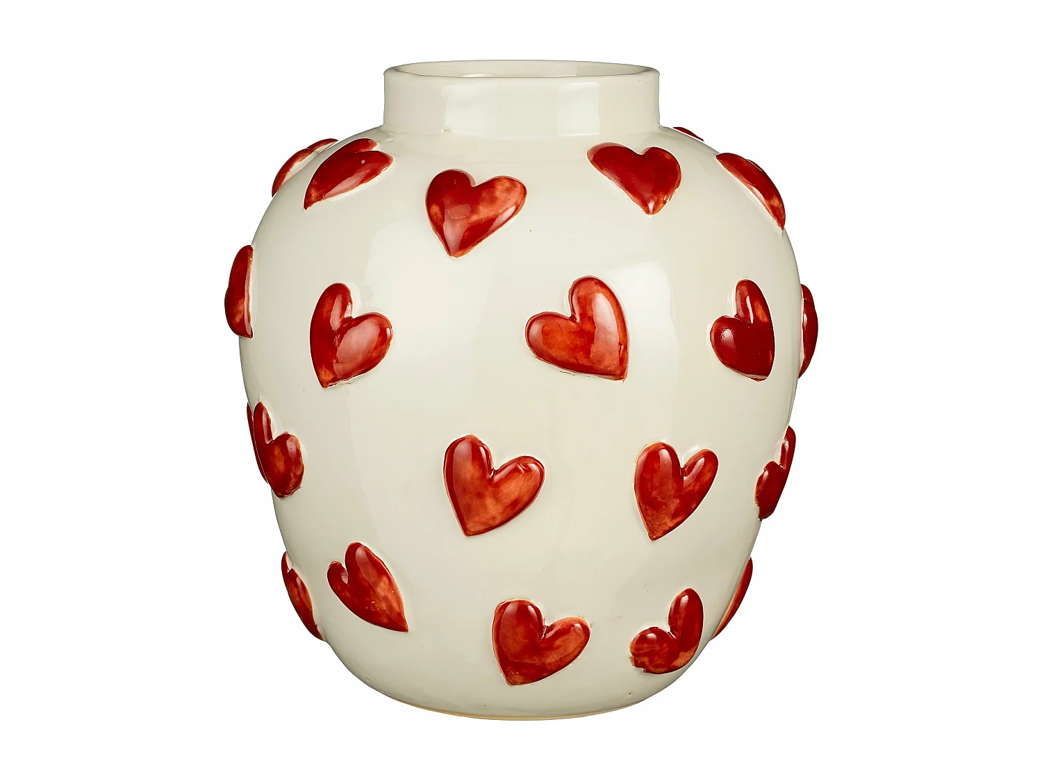 Vase en argile et émail - 30 x 30 x 33 - Blanc, rouge - HEARTS