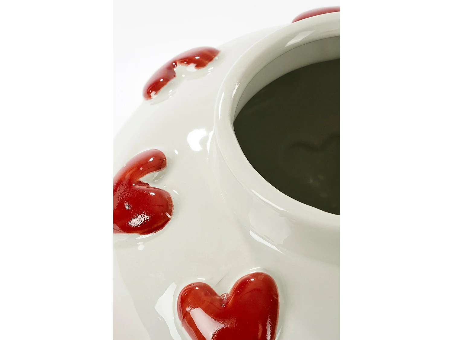 Vase en argile et émail - 30 x 30 x 33 - Blanc, rouge - HEARTS