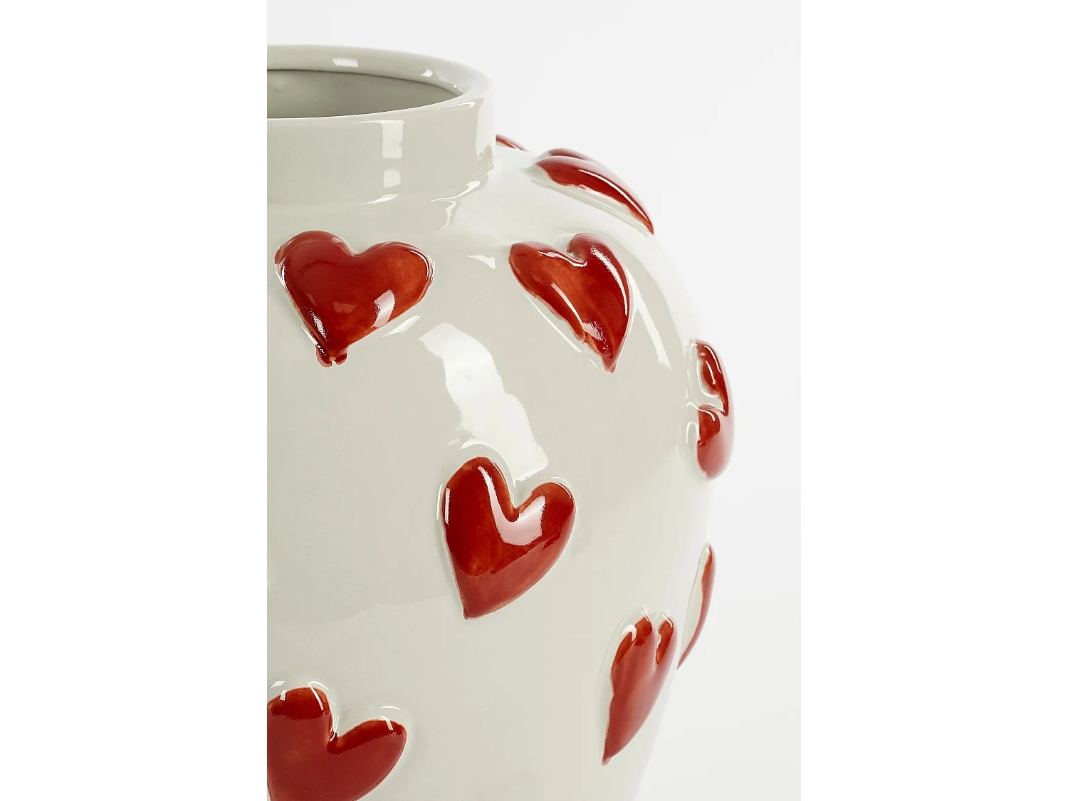 Vase en argile et émail - 30 x 30 x 33 - Blanc, rouge - HEARTS