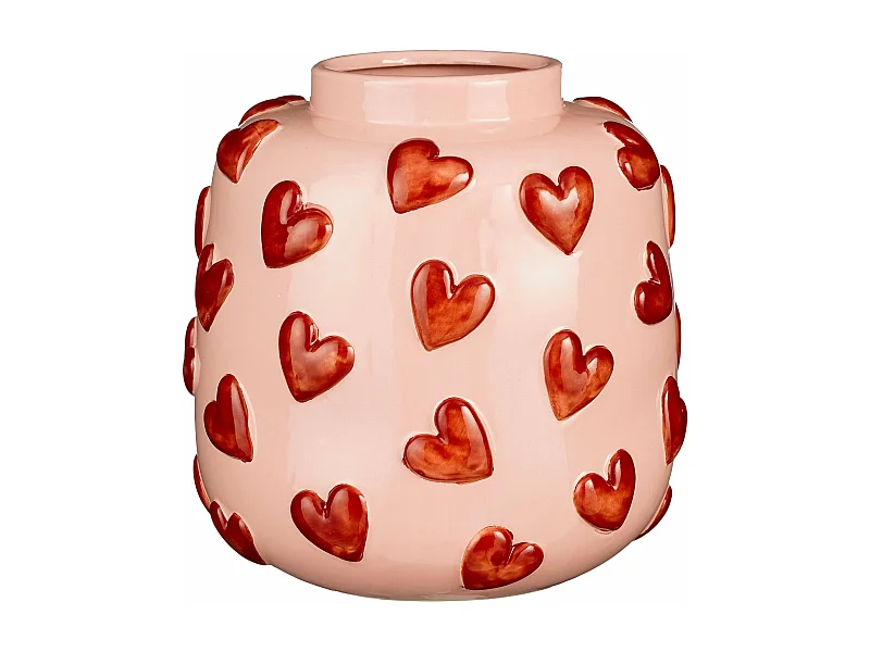 Vaas van klei en glazuur - 29 x 29 x 28 - Roze, rood - HEARTS