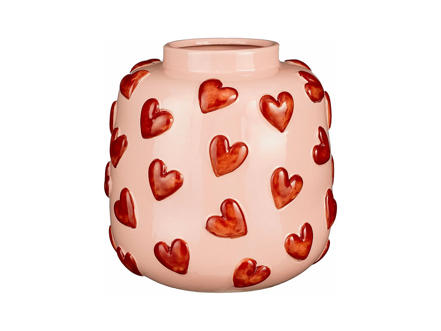 Vaas van klei en glazuur - 29 x 29 x 28 - Roze, rood - HEARTS