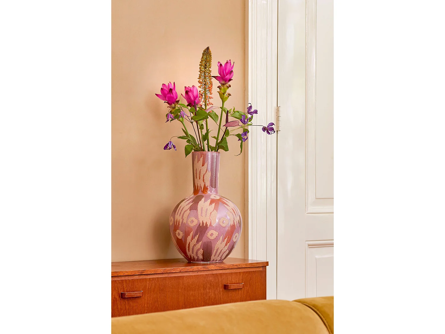 Vaas van klei en glazuur - 52 x 52 x 34 - Roze, beige - JAVI