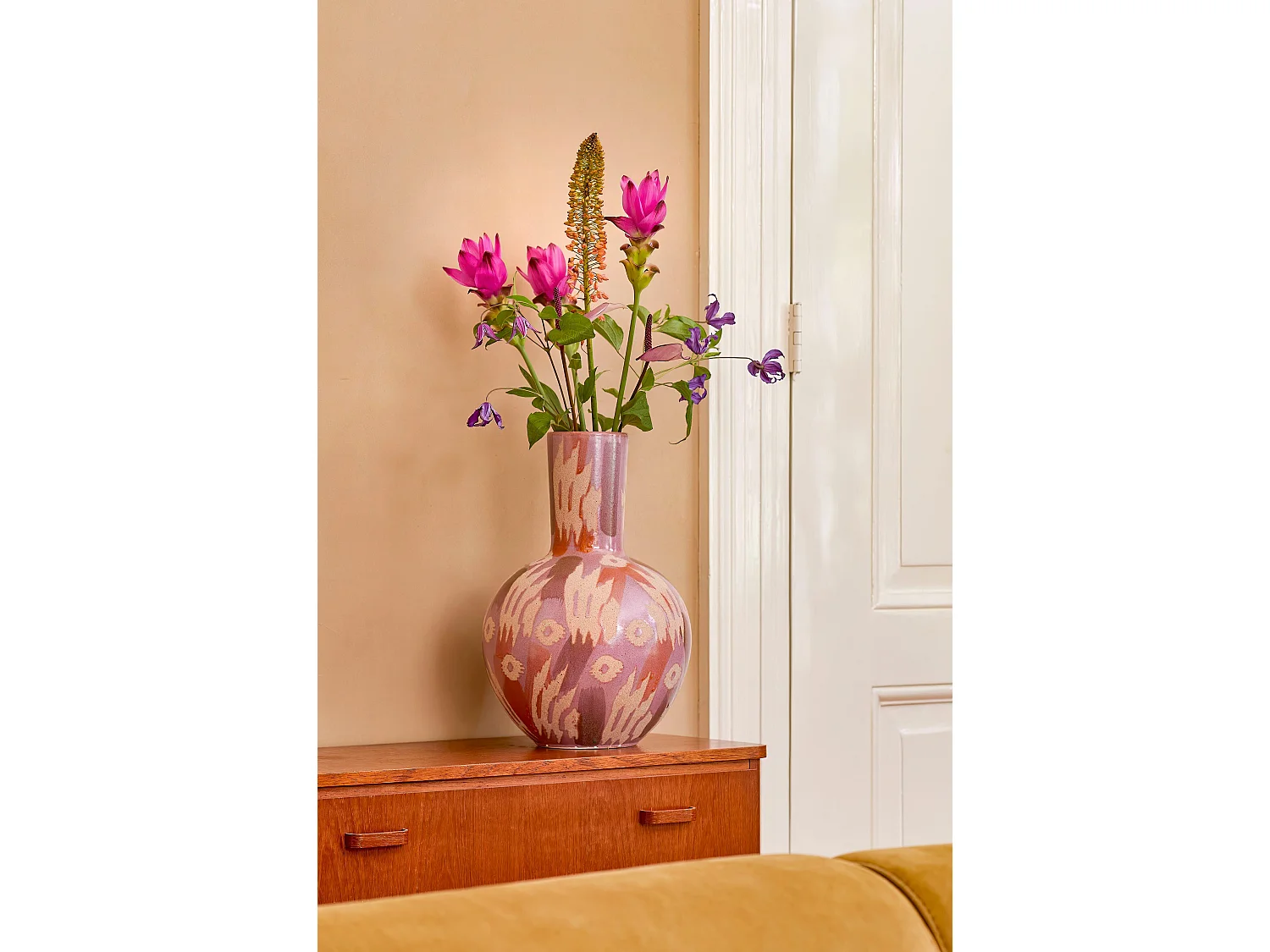 Vaas van klei en glazuur - 42 x 42 x 28 - Roze, beige - JAVI