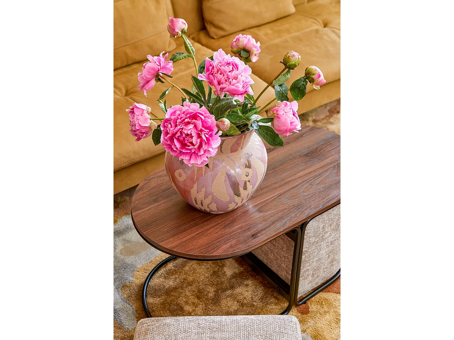 Vase en argile et émail - 28 x 28 x 28 - Rose, beige - JAVI