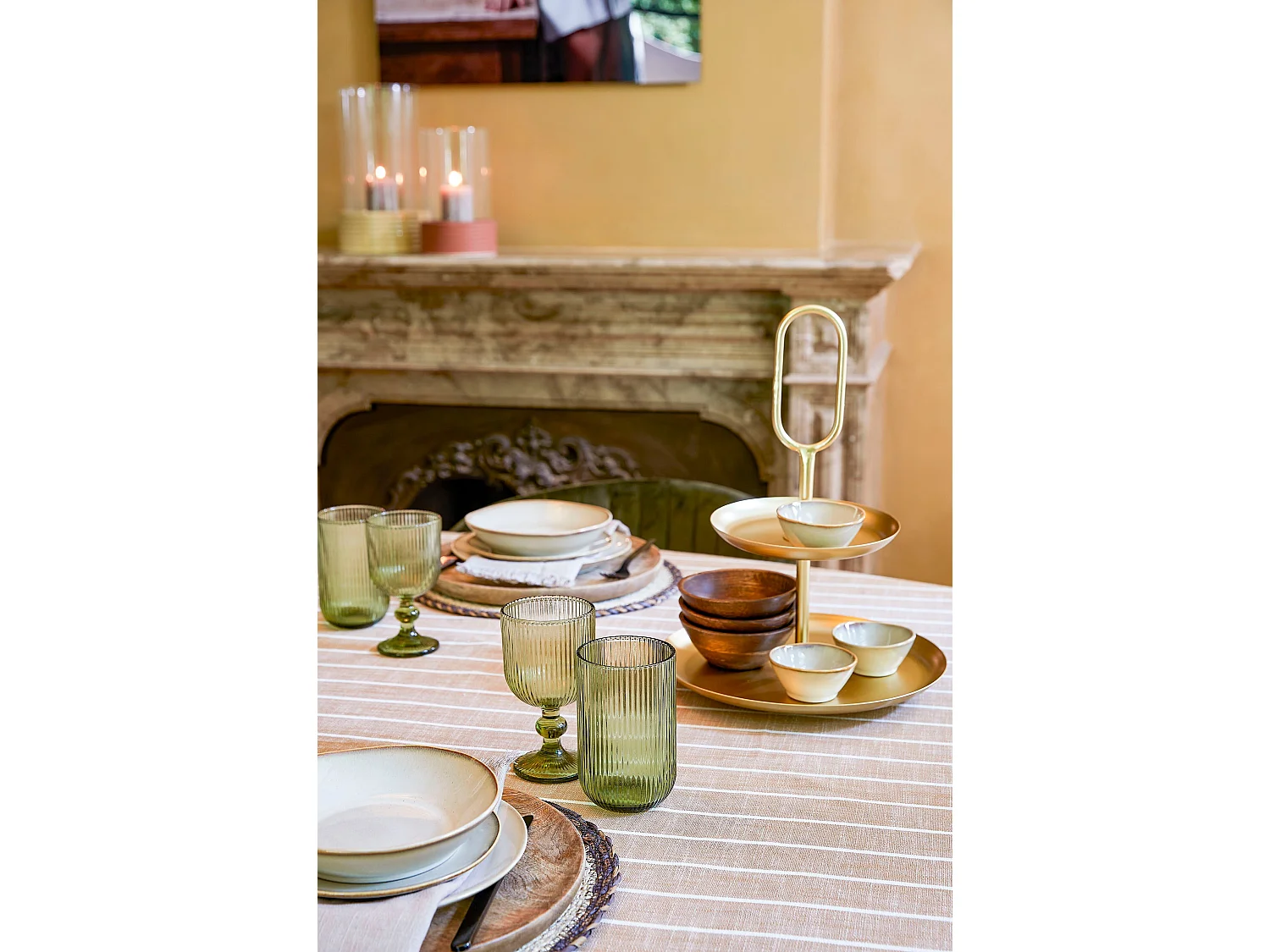 Nappe de table en coton biologique - 250 x 140 x 1 - Beige, blanc - ALIVO