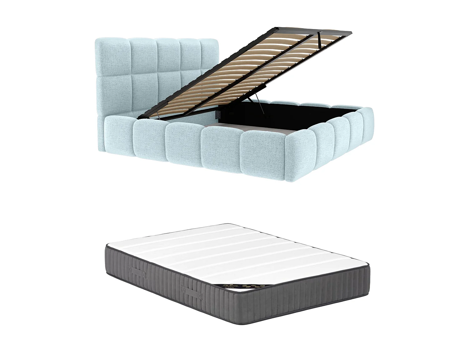 Bed met opbergruimte 140 x 190 cm - Stof met textuur - Hemelsblauw + matras - DAMADO van Pascal Morabito