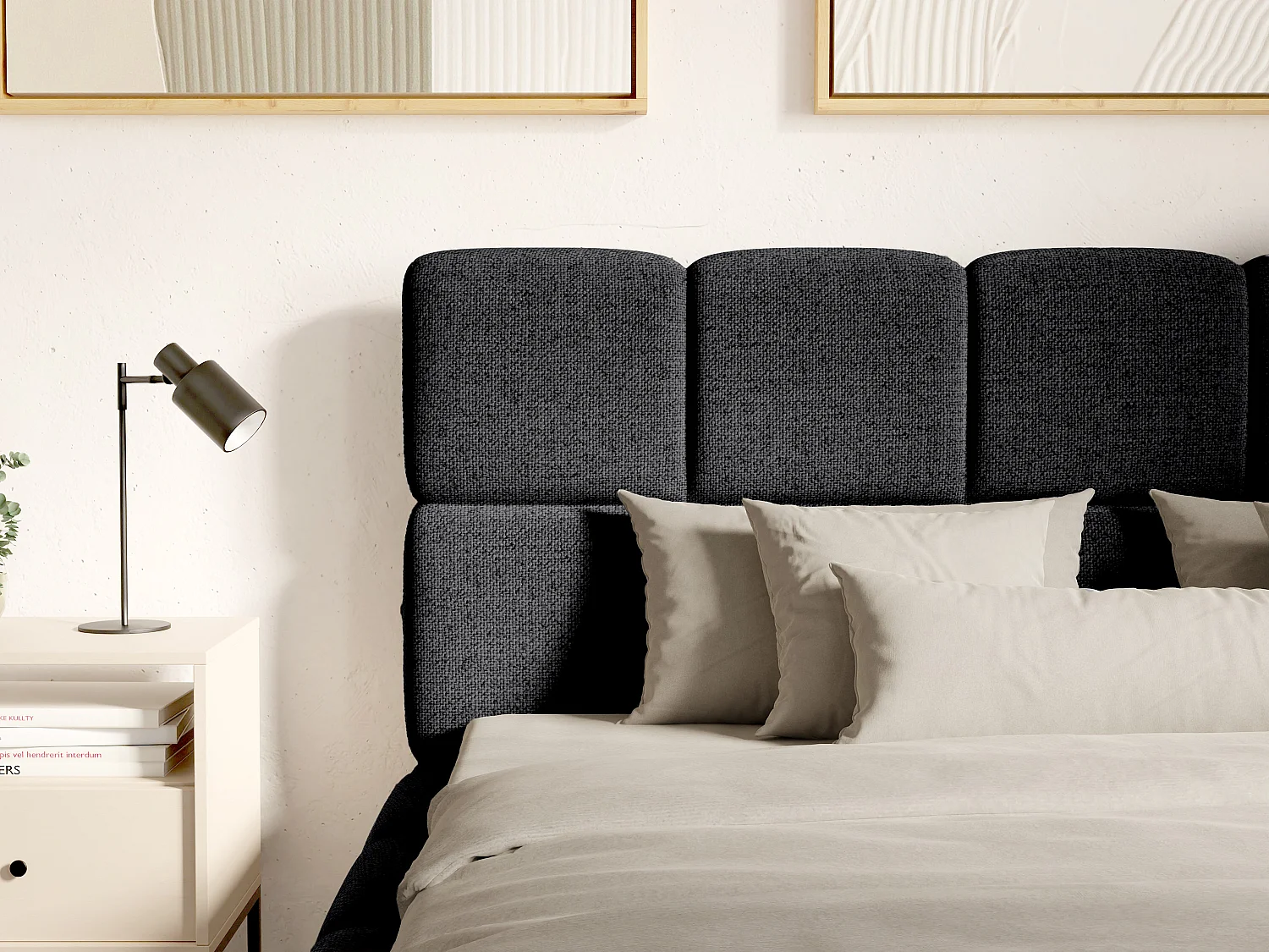 Letto con contenitore 140 x 190 cm Tessuto testurizzato Nero + Materasso - DAMADO di PASCAL MORABITO