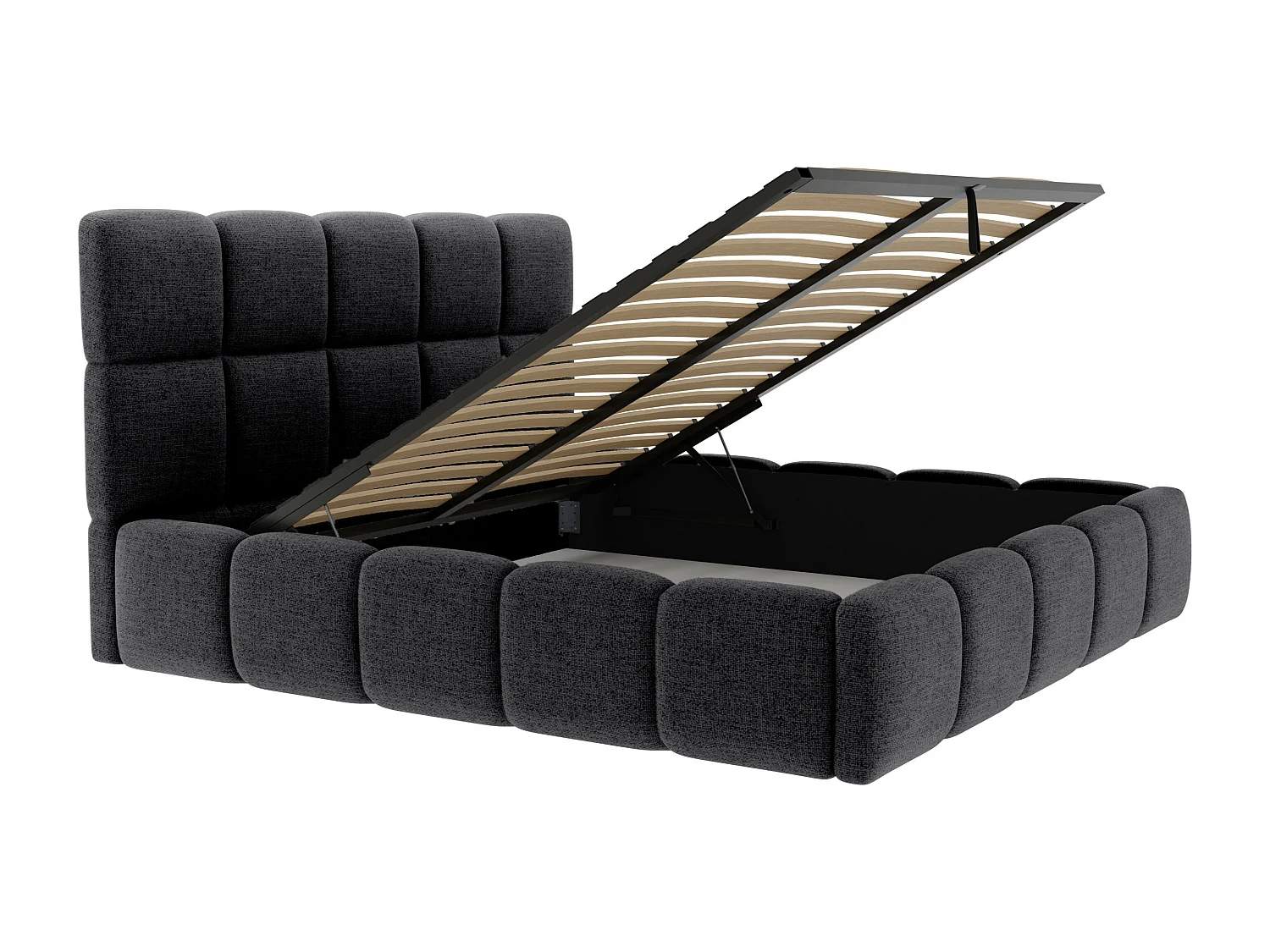 Letto con contenitore 140 x 190 cm Tessuto testurizzato Nero + Materasso - DAMADO di PASCAL MORABITO