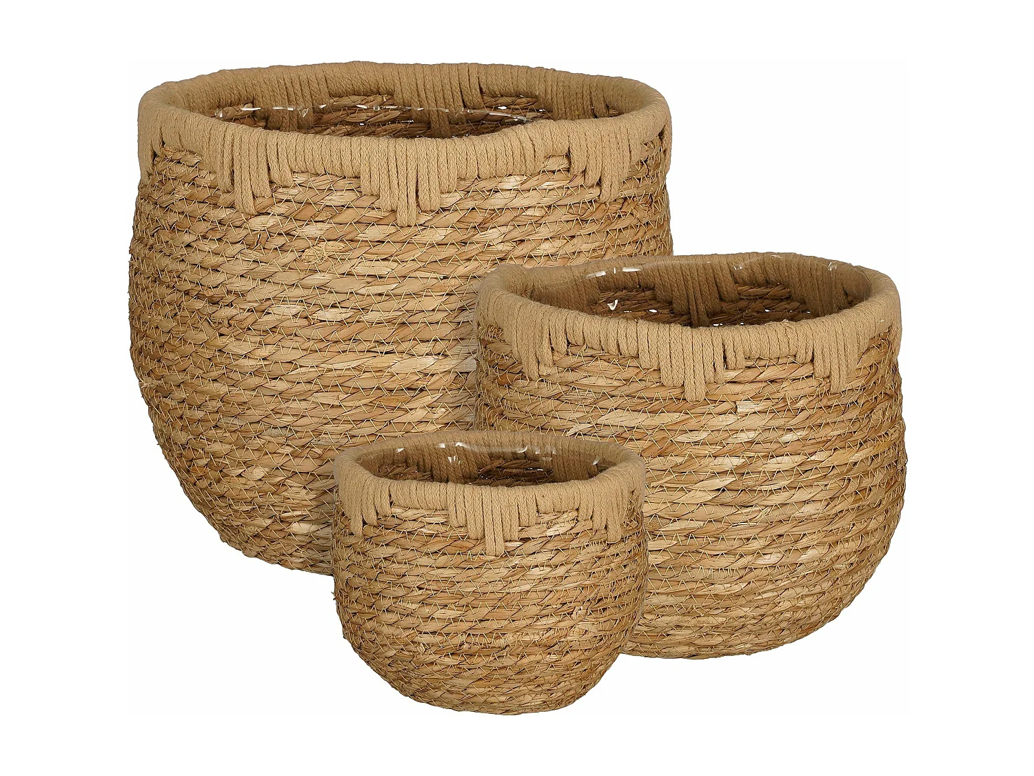 Ensemble de panier a plantes en jonc de mer et coton - 29 x 26 x 24 - Marron clair - JORCK