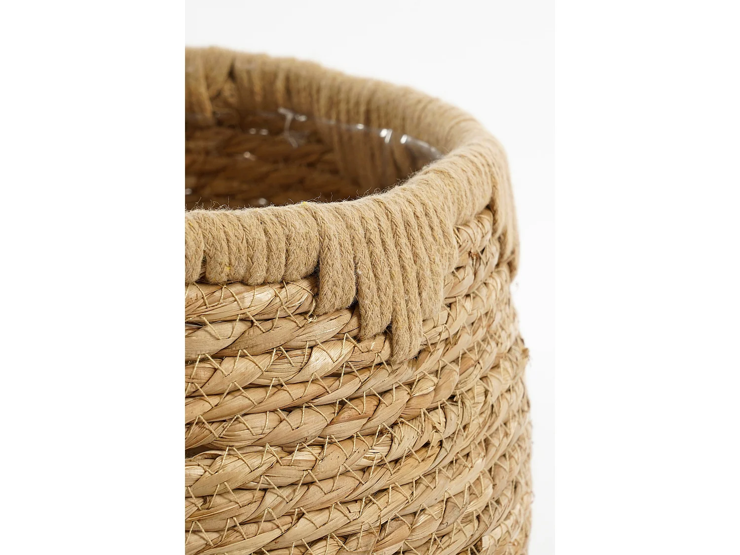 Ensemble de panier a plantes en jonc de mer et coton - 29 x 26 x 24 - Marron clair - JORCK