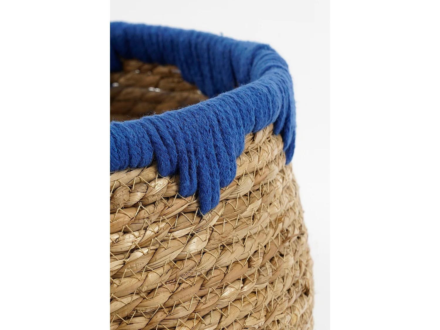 Ensemble de panier a plantes en jonc de mer et coton - 28 x 26 x 24 - Bleu, marron - JORCK