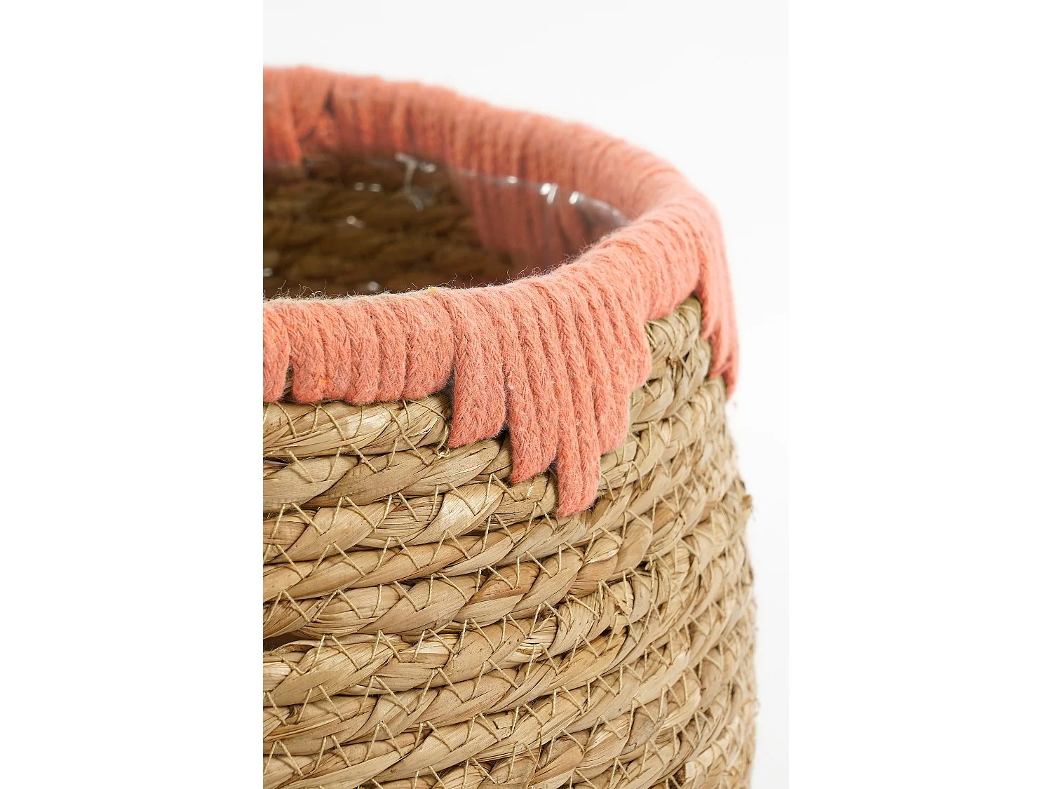 Ensemble de panier a plantes en jonc de mer et coton - 26 x 26 x 24 - Rose, marron - JORCK