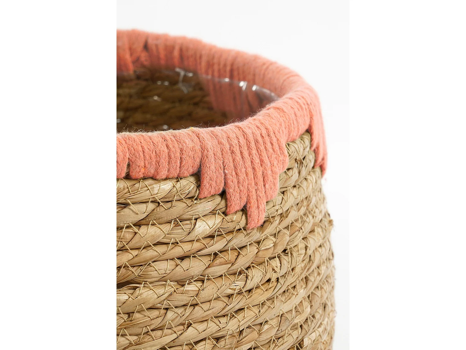 Ensemble de panier a plantes en jonc de mer et coton - 26 x 26 x 24 - Rose, marron - JORCK