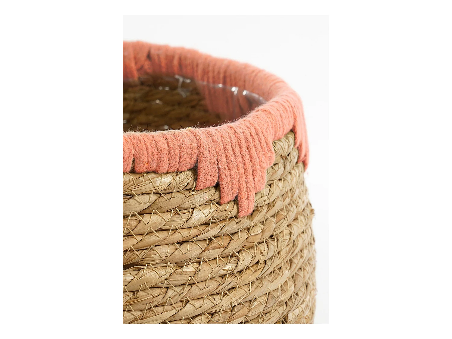 Ensemble de panier a plantes en jonc de mer et coton - 26 x 26 x 24 - Rose, marron - JORCK