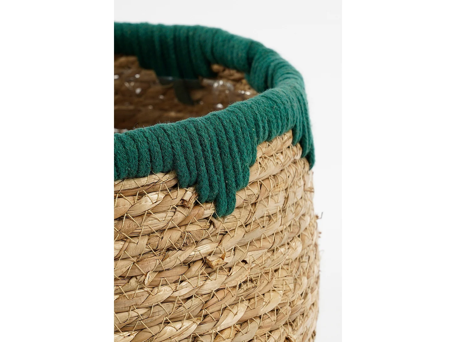 Ensemble de panier a plantes en jonc de mer et coton - 27 x 26 x 24 - Vert, marron - JORCK