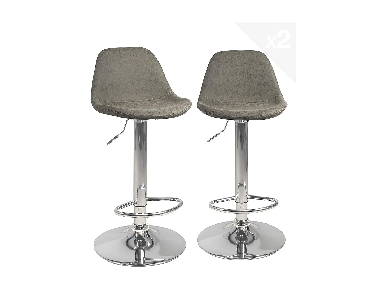 Lot 2 tabourets de bar siège rembourré effet vintage pivotant hauteur réglable chromé SIG+