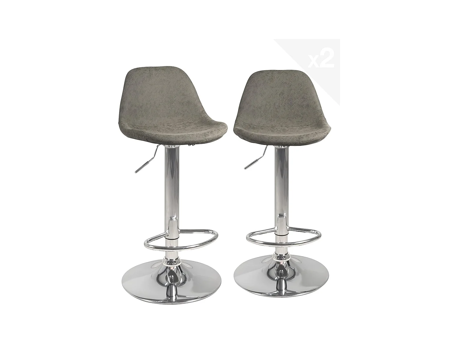 Lot 2 tabourets de bar siège rembourré effet vintage pivotant hauteur réglable chromé SIG+