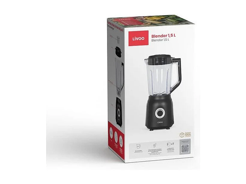 Licuadora de 1,5 l, 600 W - 22 000 rpm - 2 velocidades - Negra