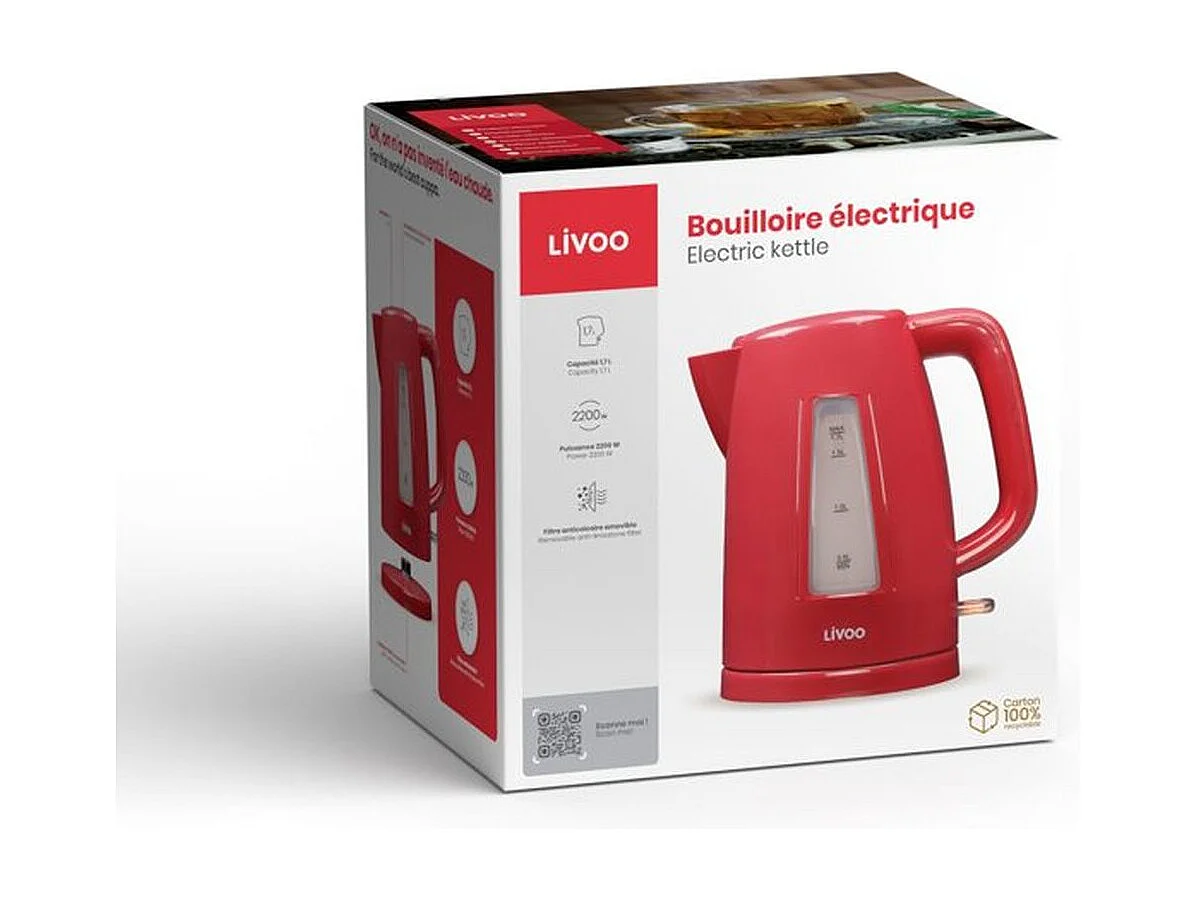 Bouilloire électrique sans fil 1.7 L rouge