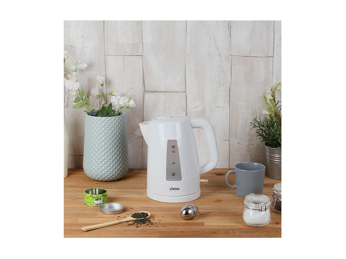 Bouilloire électrique sans fil 1.7 L blanche