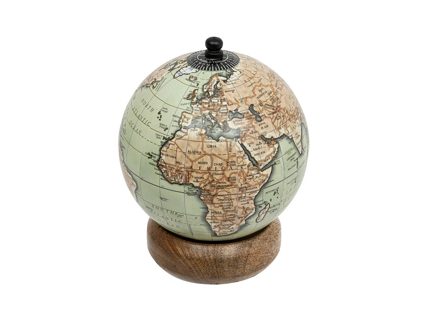 Objet décoratif Globe terrestre Vintage en bois  D 10 x H 13.5 cm