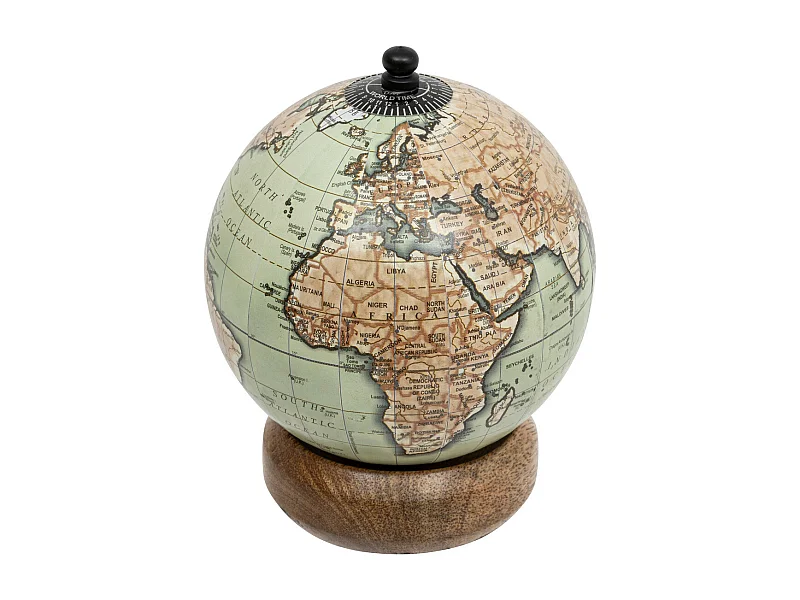 Objet décoratif Globe terrestre Vintage en bois  D 10 x H 13.5 cm