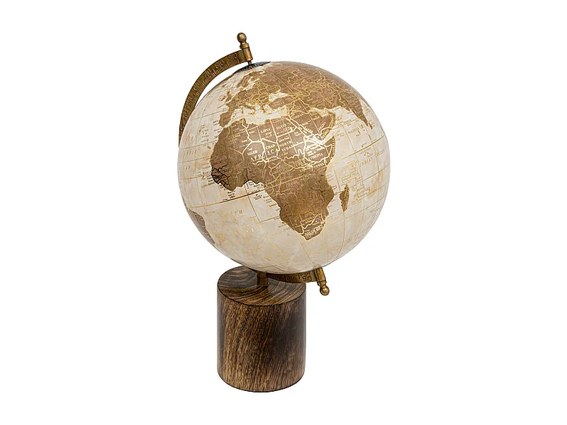 Objet décoratif Globe terrestre en bois et métal D 20 x H 35 cm