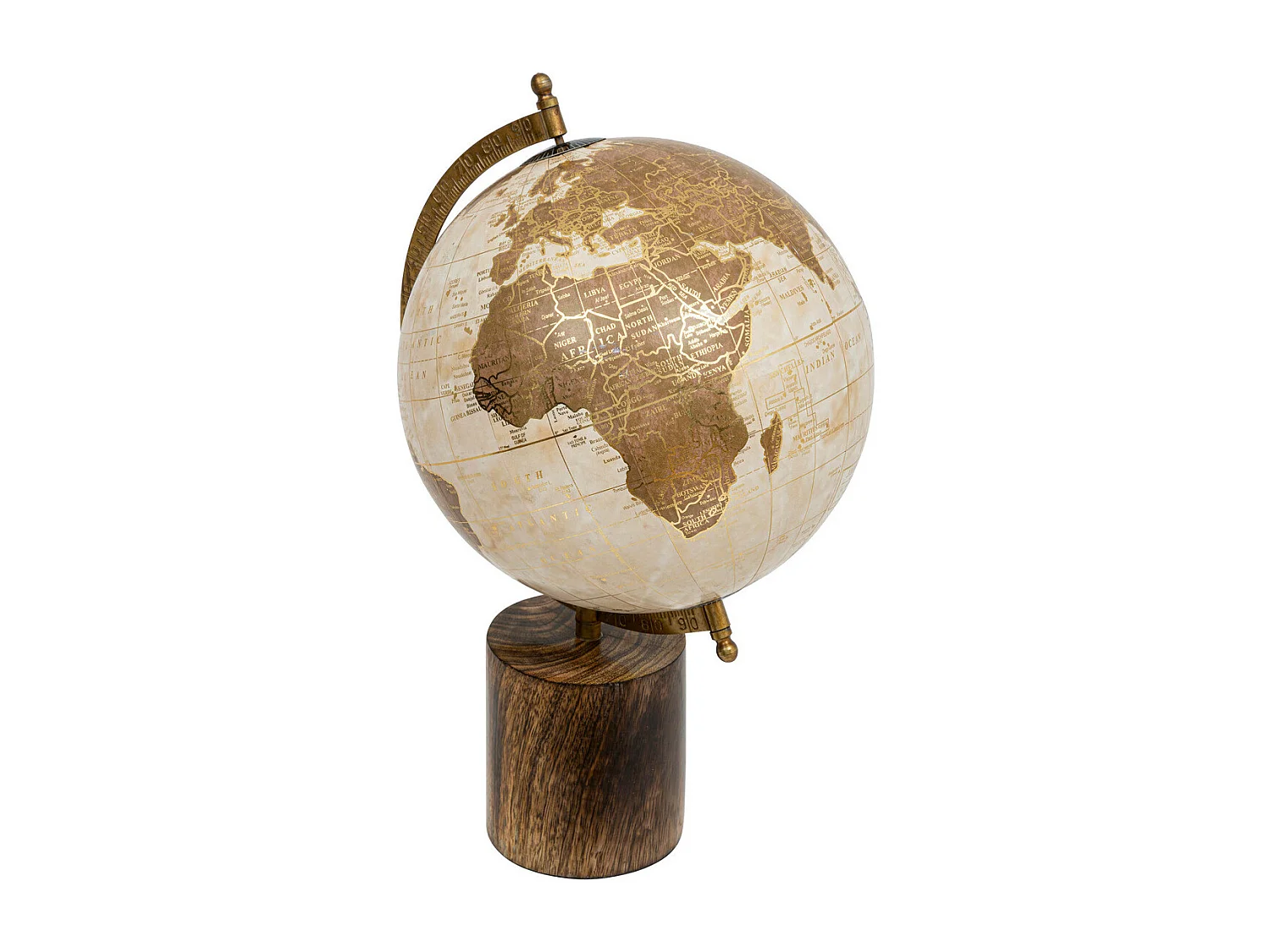 Objet décoratif Globe terrestre en bois et métal D 20 x H 35 cm