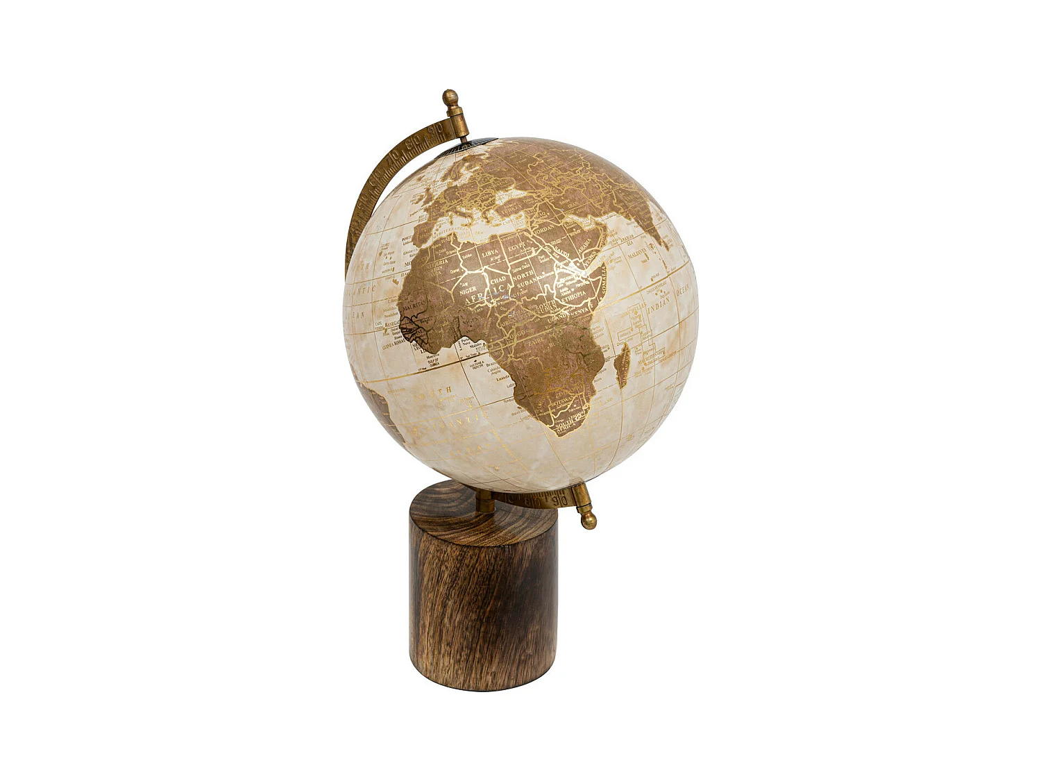 Objet décoratif Globe terrestre en bois et métal D 20 x H 35 cm