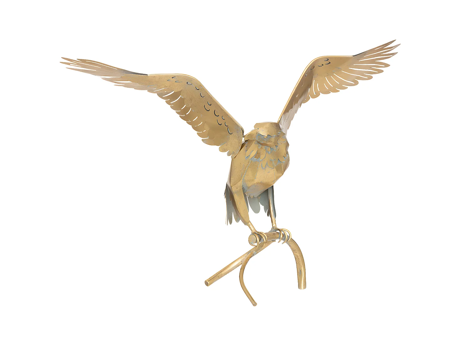 Objet décoratif Grand Aigle en métal doré et vert effet vieilli H 85 cm
