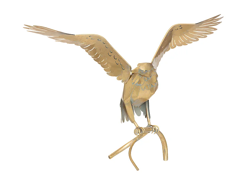 Objet décoratif Grand Aigle en métal doré et vert effet vieilli H 85 cm