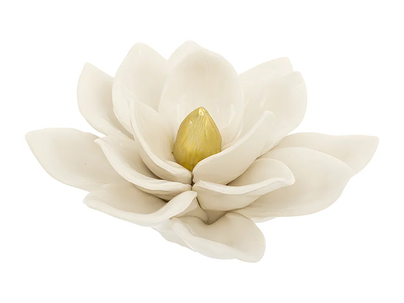 Objet décoratif Fleur en céramique blanche et dorée D 14.5 x H 6.3 cm