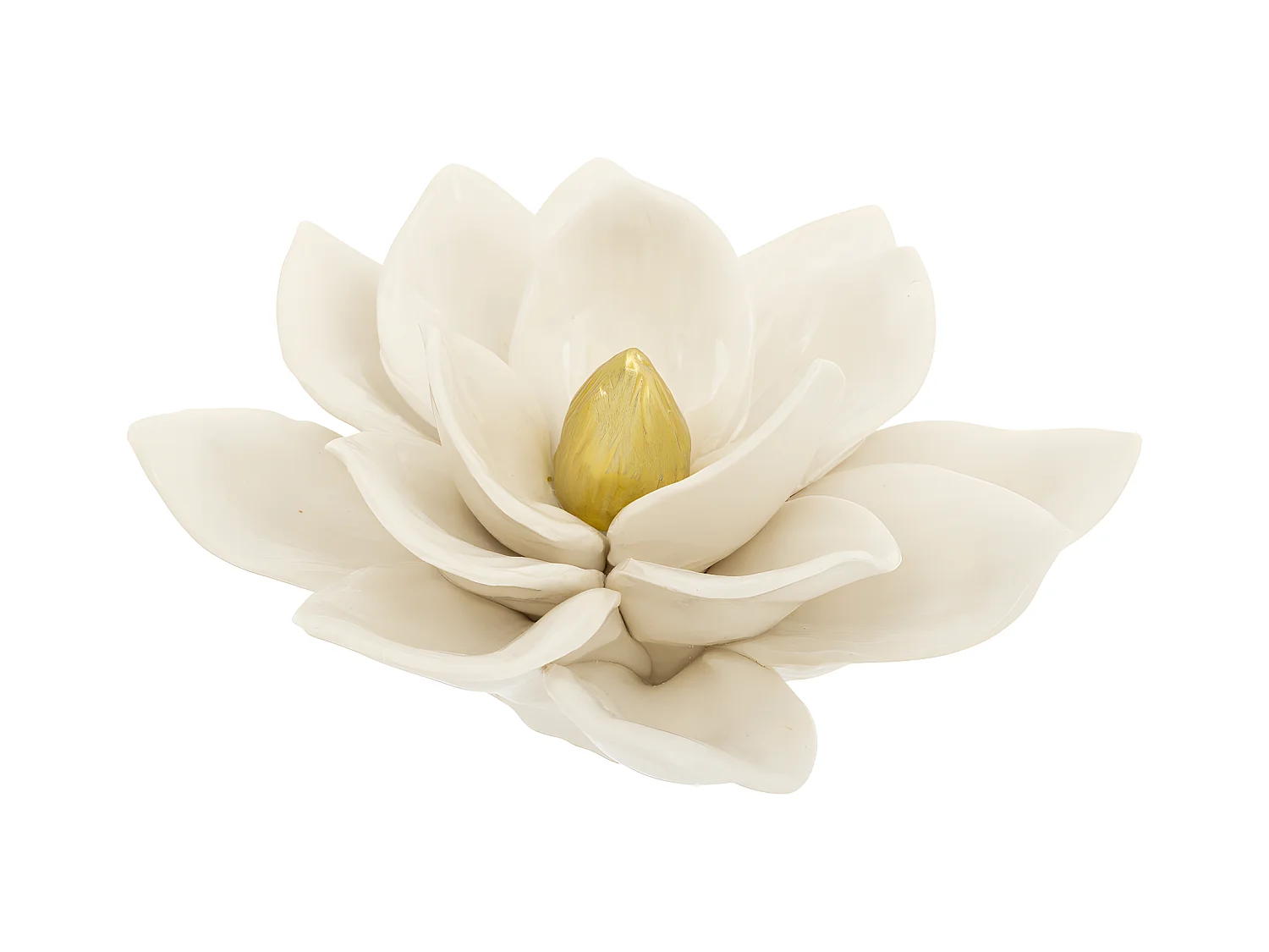Objet décoratif Fleur en céramique blanche et dorée D 14.5 x H 6.3 cm