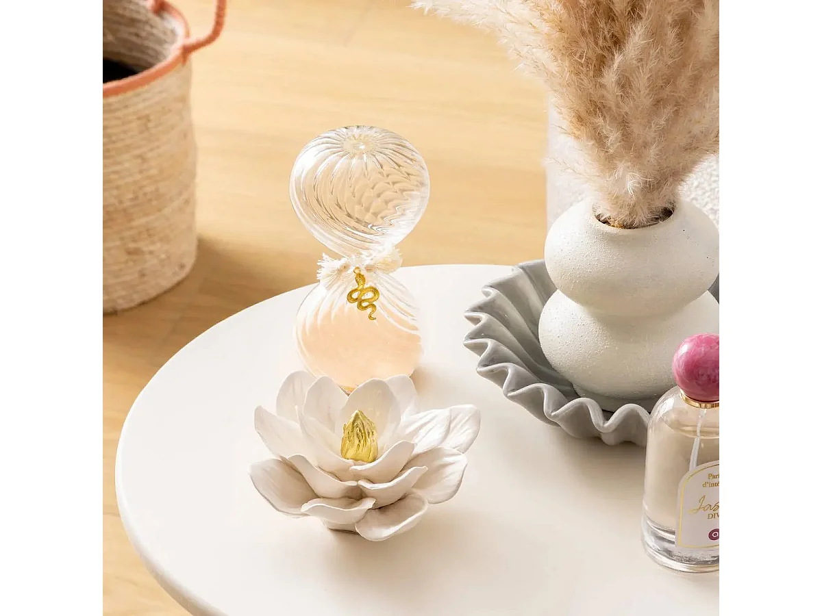 Objet décoratif Fleur en céramique blanche et dorée D 14.5 x H 6.3 cm