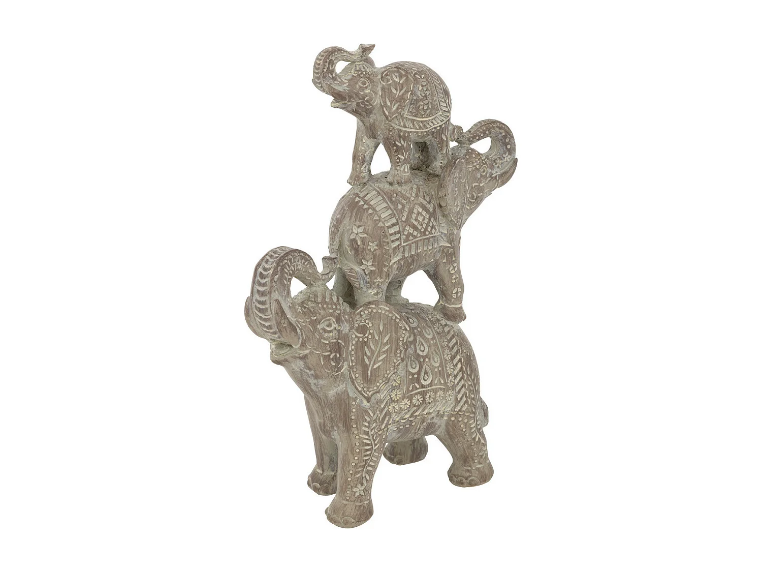 Objet décoratif Statue 3 Eléphants en résine marron gravée H 31.5 cm