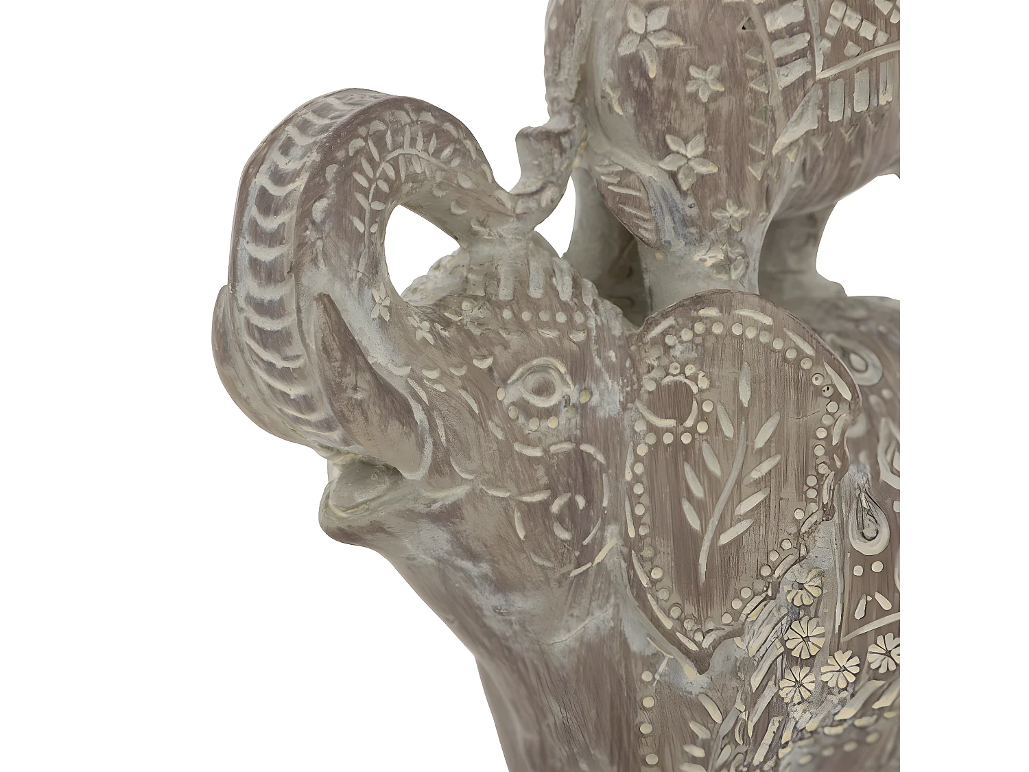 Objet décoratif Statue 3 Eléphants en résine marron gravée H 31.5 cm