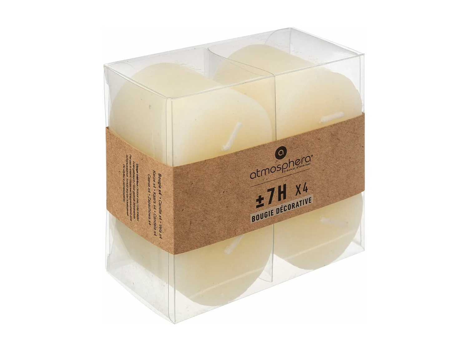 Lot de 4 Bougies décoratives Votive Rustique Blanc Ivoire D 4.5 cm