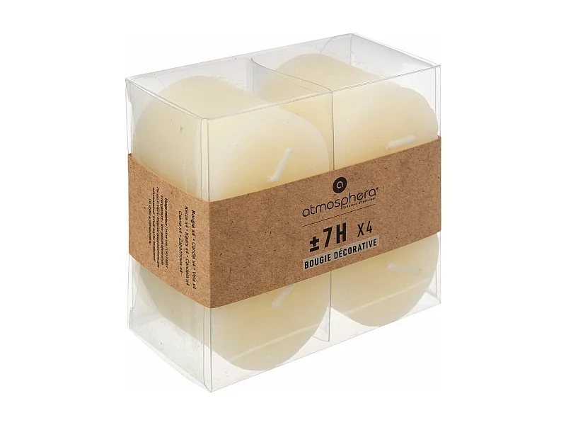 Lot de 4 Bougies décoratives Votive Rustique Blanc Ivoire D 4.5 cm