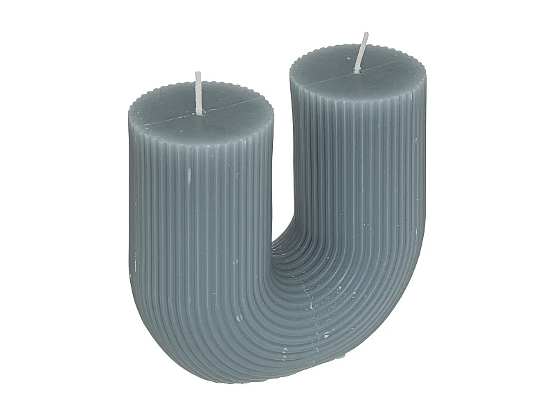 Bougie décorative striée en forme de U Bleu Orage 11 x 12 cm