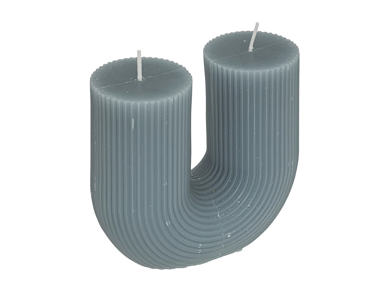 Bougie décorative striée en forme de U Bleu Orage 11 x 12 cm