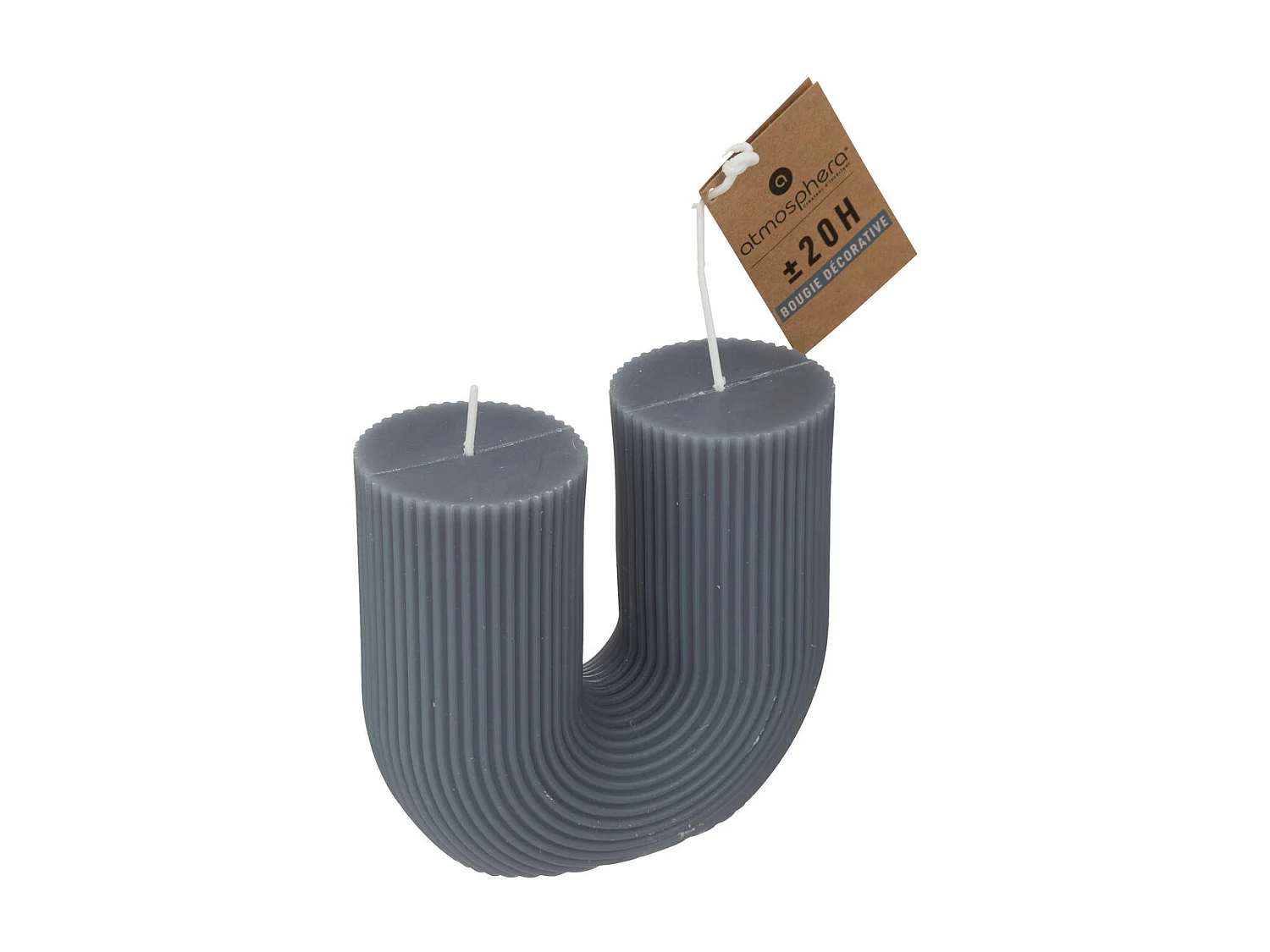 Bougie décorative striée en forme de U Bleu Orage 11 x 12 cm