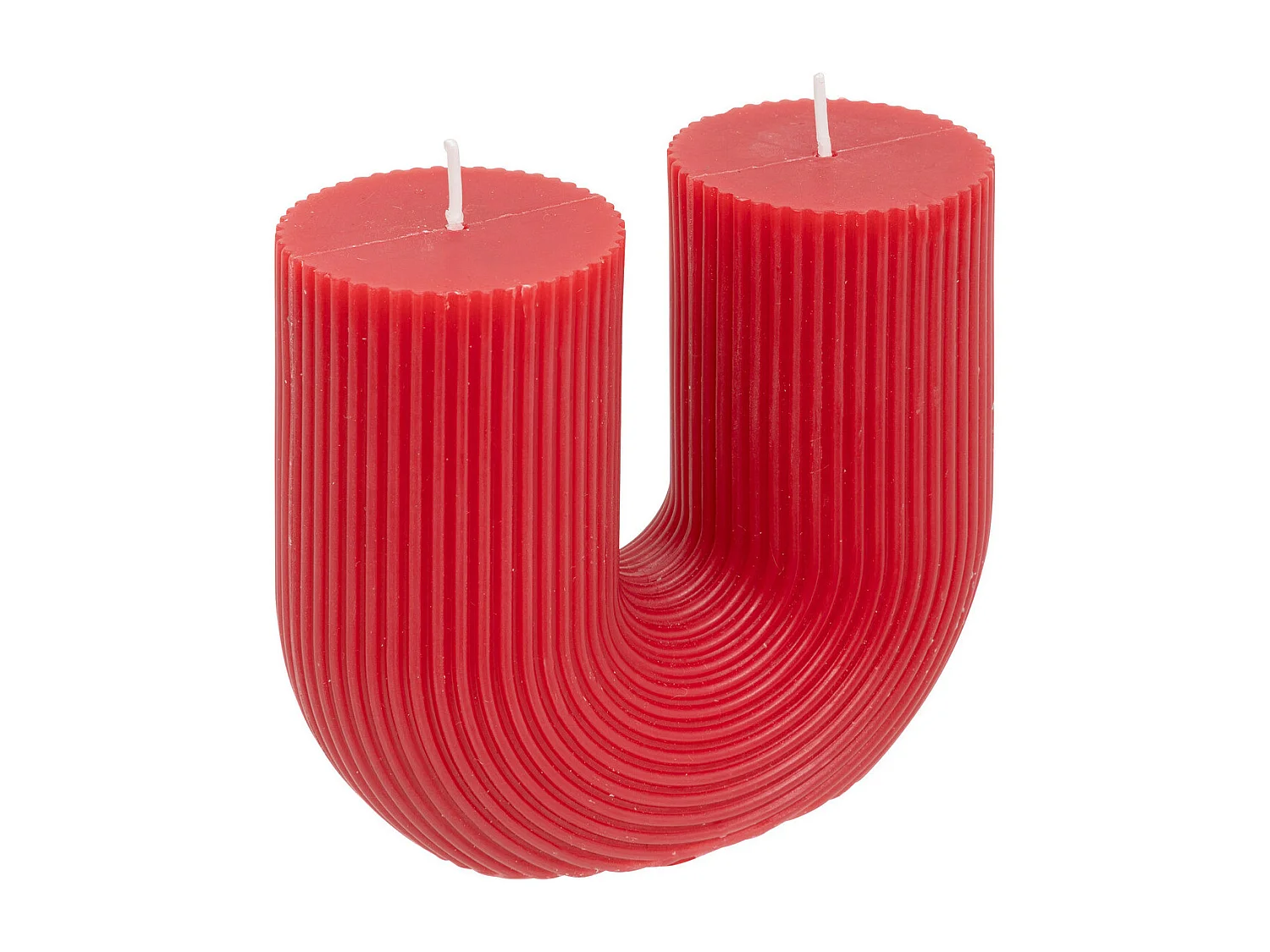 Bougie décorative striée en forme de U Rouge 11 x 12 cm