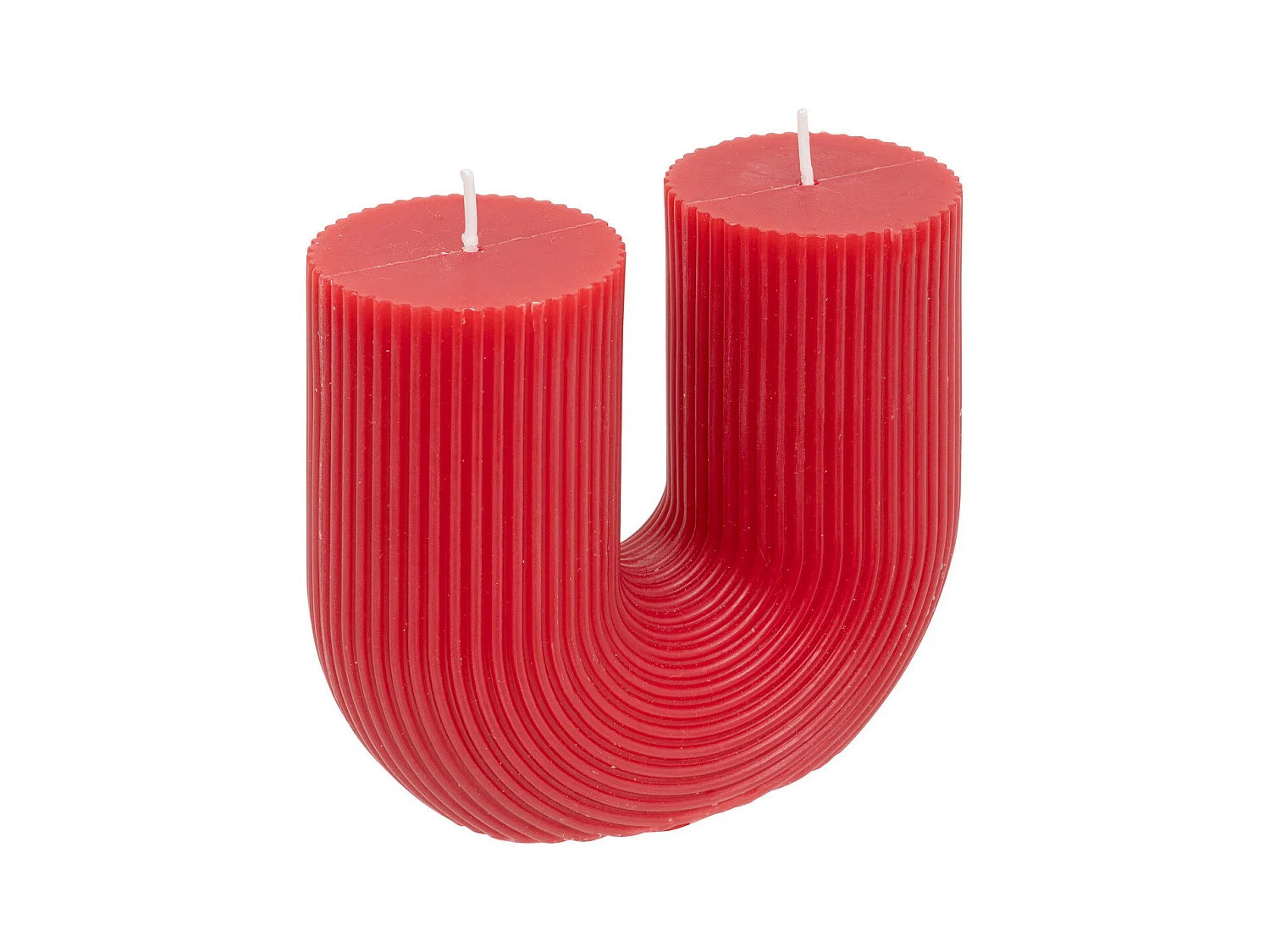 Bougie décorative striée en forme de U Rouge 11 x 12 cm