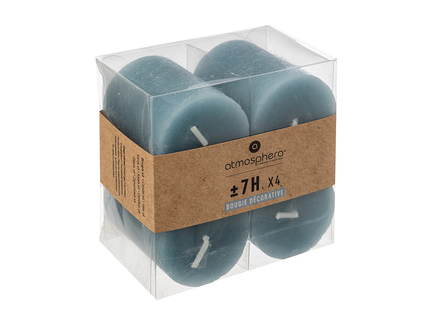 Lot de 4 Bougies décoratives Votive Rustique Bleu orage D 4.5 cm