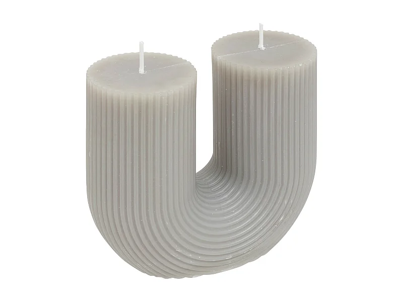 Bougie décorative striée en forme de U Gris 11 x 12 cm